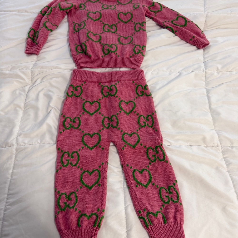 Gucci Kids Pink and Green Wool Set